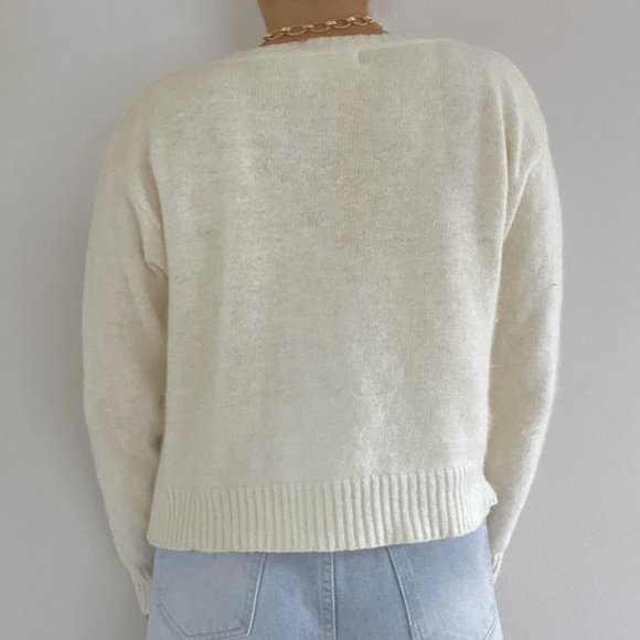 Vintage White Angora Cable Knit Cardigan Sweater - Picture 8 of 9